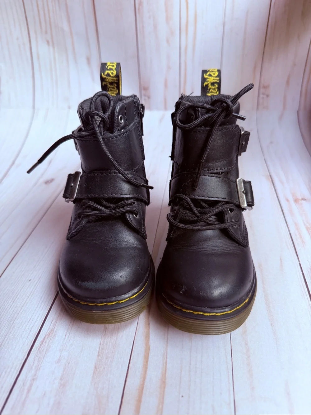 Dr. Martens Junior Black Buckle Combat Boots